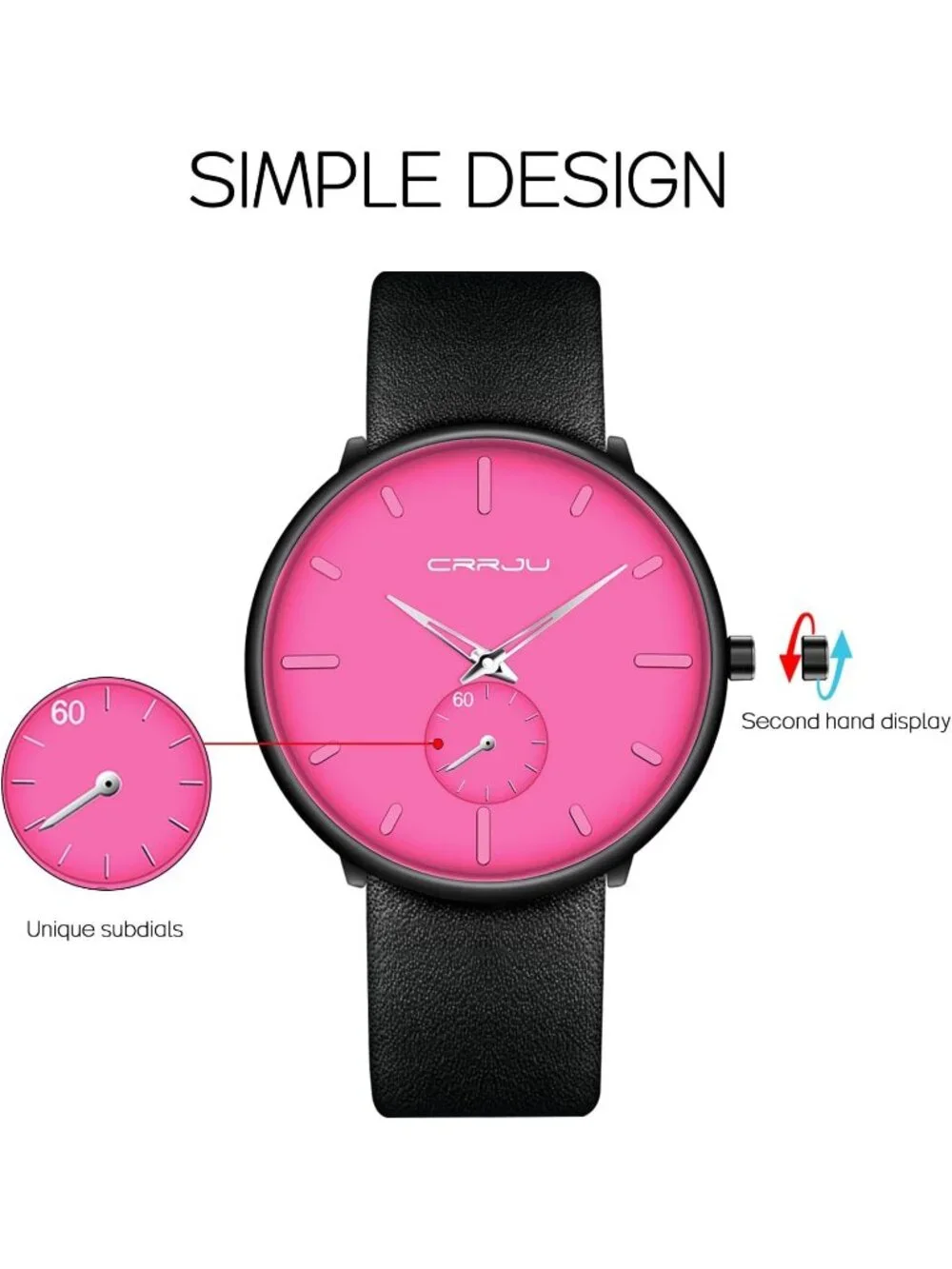 Unisex Pink Ultra-Thin Minimalist Waterproof Fashion Leather Band Wrist Watch